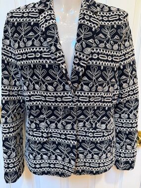 Brooks Brothers navy & cream Embroidered Pattern Blazer